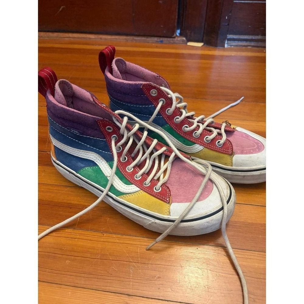 Vans Sk8-Hi Colorblock RaiVans Sk8-Hi Colorblock Rainbow Suede High Top Sneakers